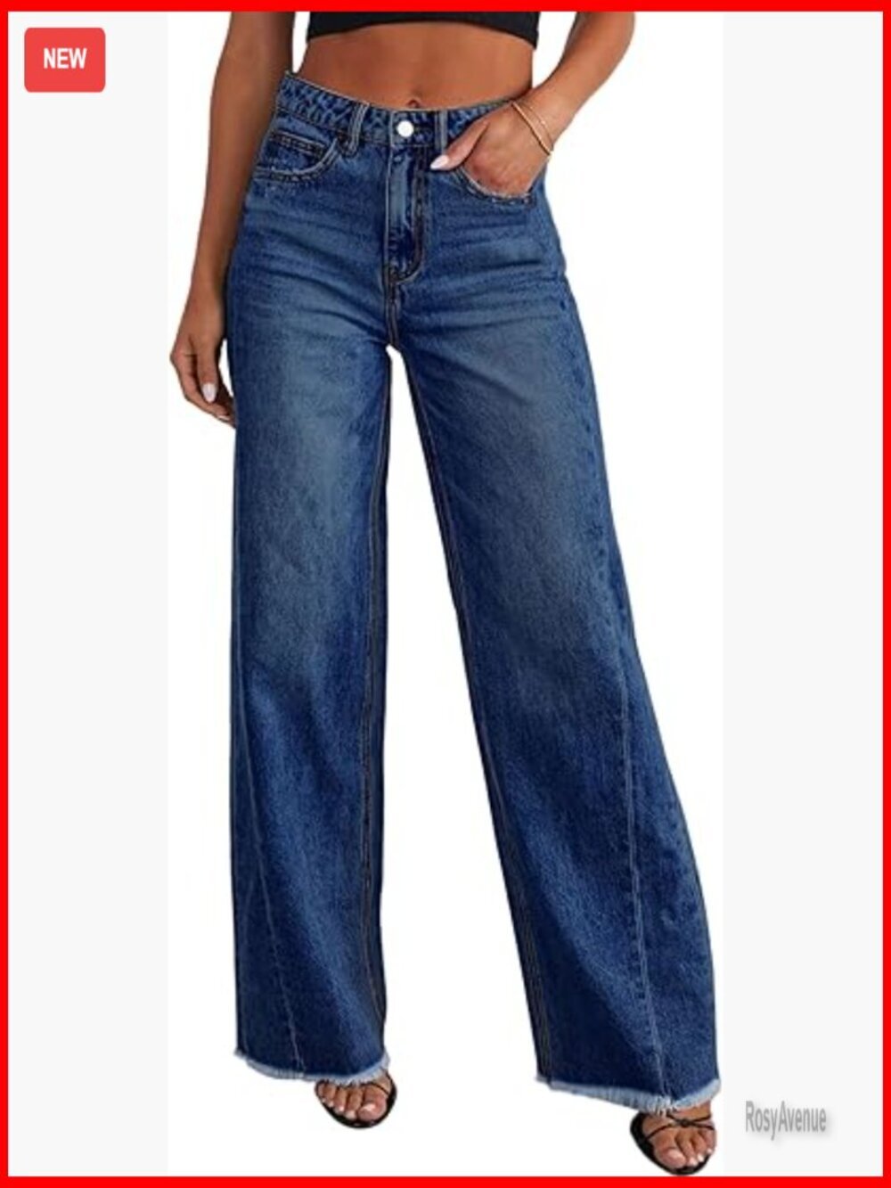 High Waisted Wide Leg Jeans Stretchy Raw Hem Denim Palazzo Pants